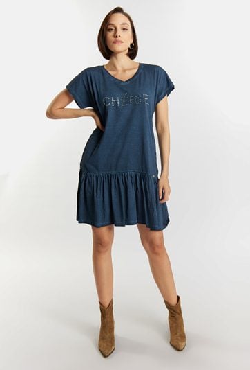 Sukienka damska z dżetowym napisem