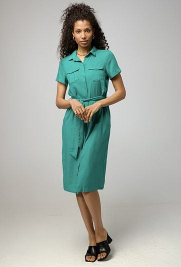 Szmaragdowa szmizjerka z wiskozy i lnu