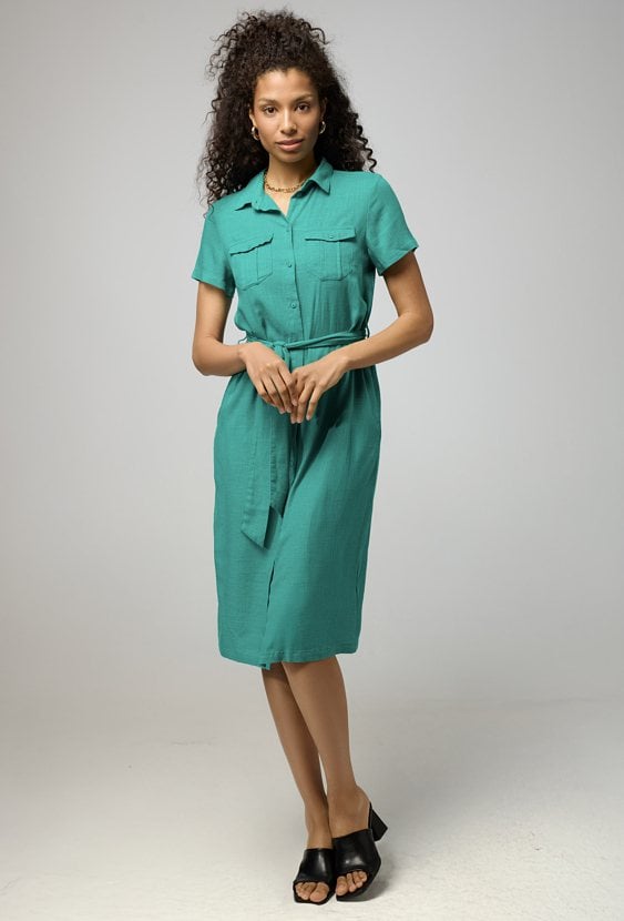 Szmaragdowa szmizjerka z wiskozy i lnu