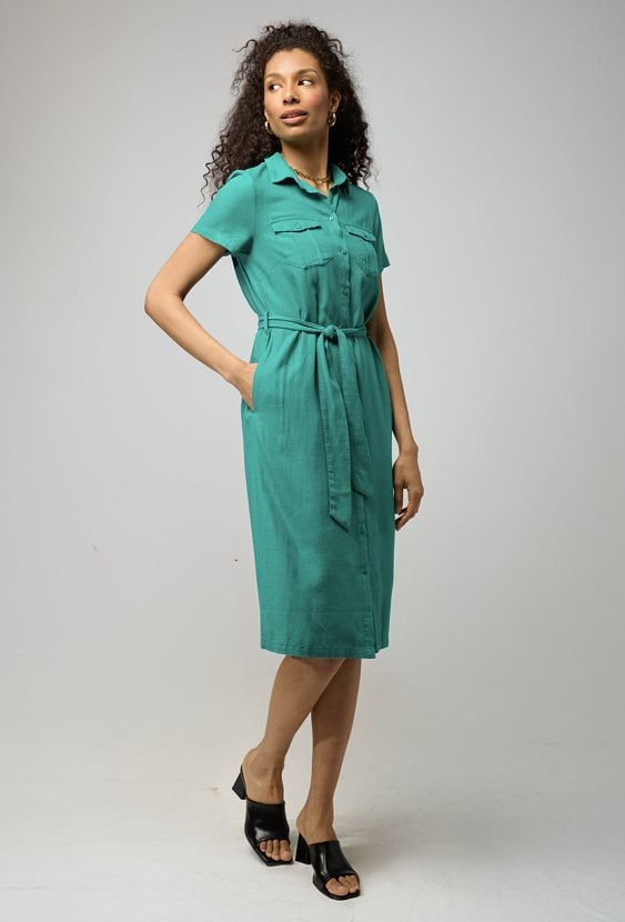 Szmaragdowa szmizjerka z wiskozy i lnu