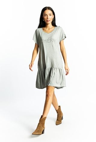 Sukienka damska z dżetowym napisem