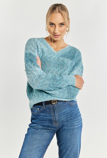 Sweter damski z dekoltem w serek