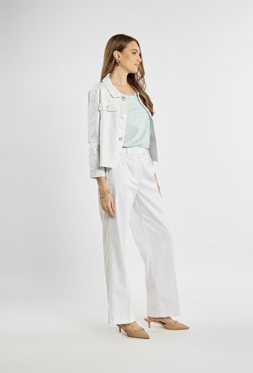 Białe spodnie z szeroką nogawką