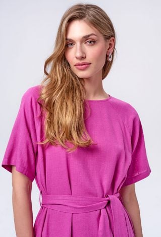 Różowa sukienka z lnem