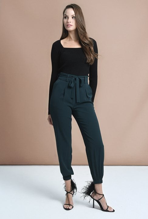 Zielone spodnie z wysokim stanem