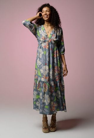 Długa sukienka z wiskozy w kwiaty