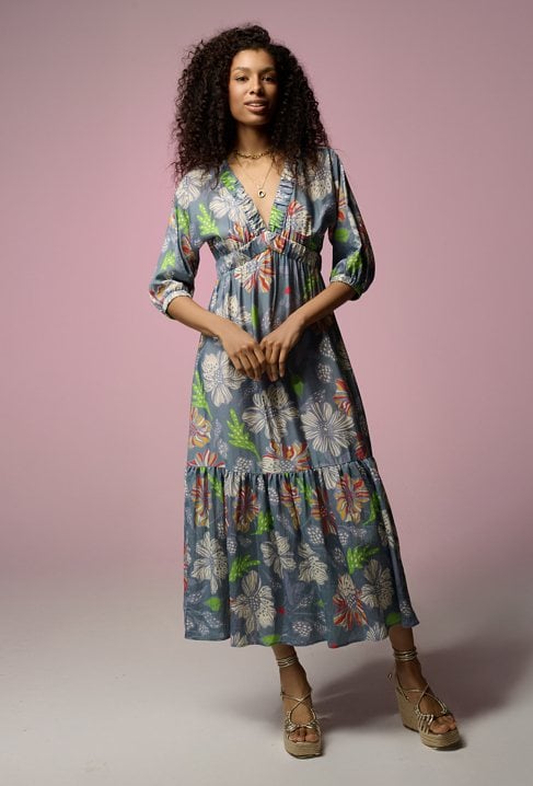 Długa sukienka z wiskozy w kwiaty