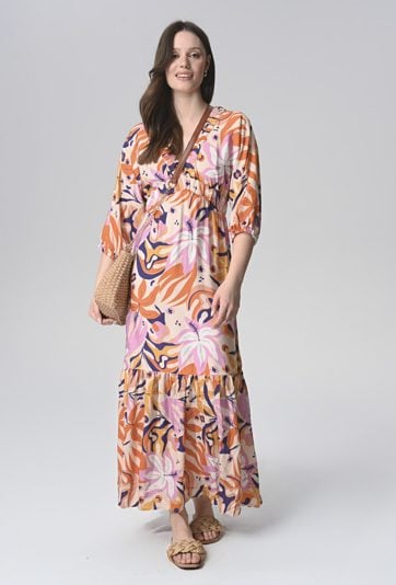 Długa sukienka z wiskozy w kwiaty