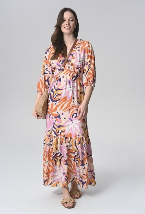 Długa sukienka z wiskozy w kwiaty