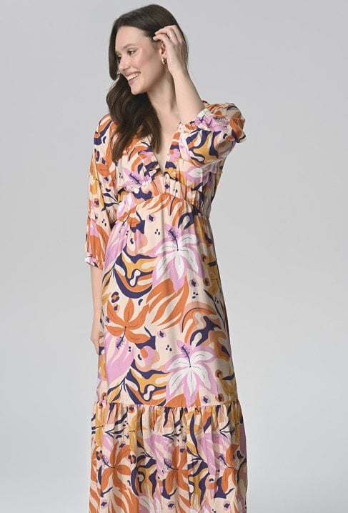 Długa sukienka z wiskozy w kwiaty