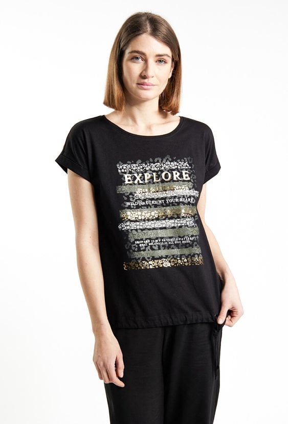 T-shirt damski z wzorzystym panelem