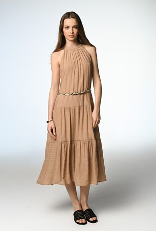 Beżowa sukienka na ramiączkach