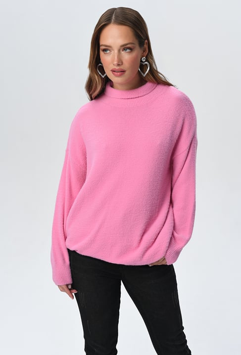 Sweter z półgolfem efektem moheru