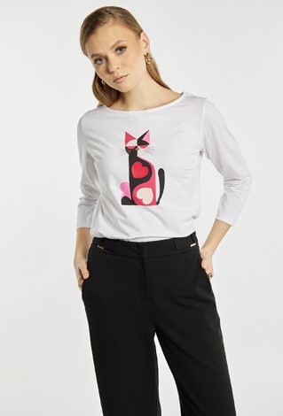 T-shirt damski z wzorem w kota
