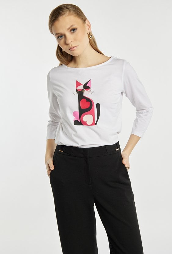 T-shirt damski z wzorem w kota