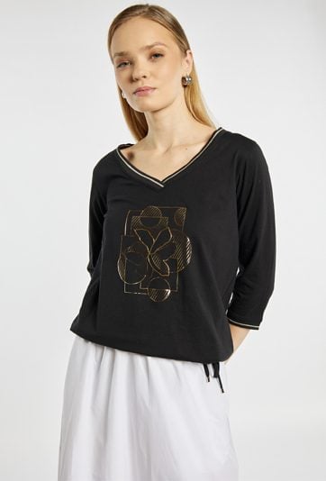 Luźny T-shirt z rękawem 3/4