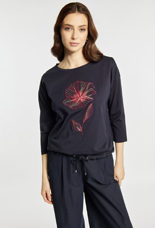 T-shirt damski z kwiatowym haftem