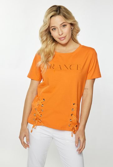 T-shirt damski z ozdobnymi wiązaniami