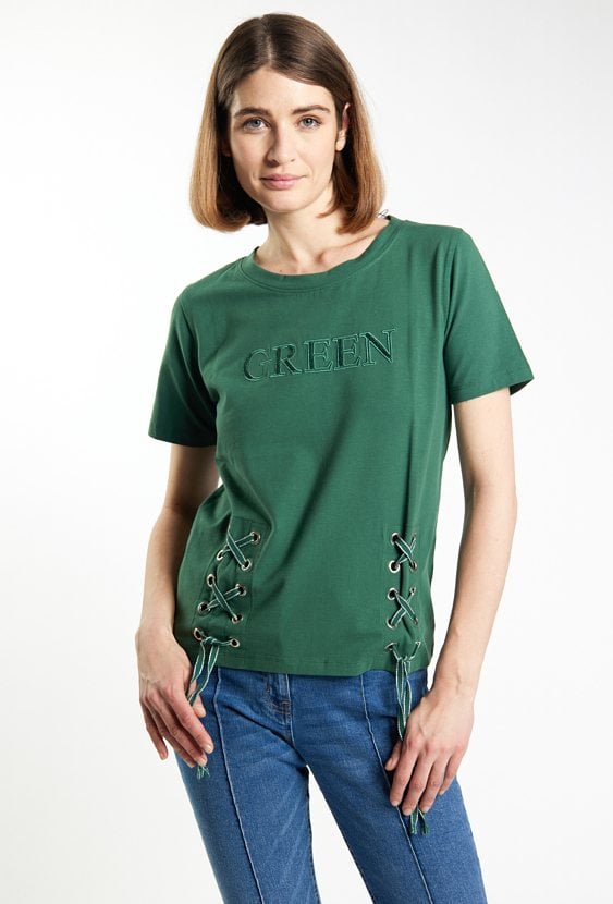 T-shirt damski z ozdobnymi wiązaniami