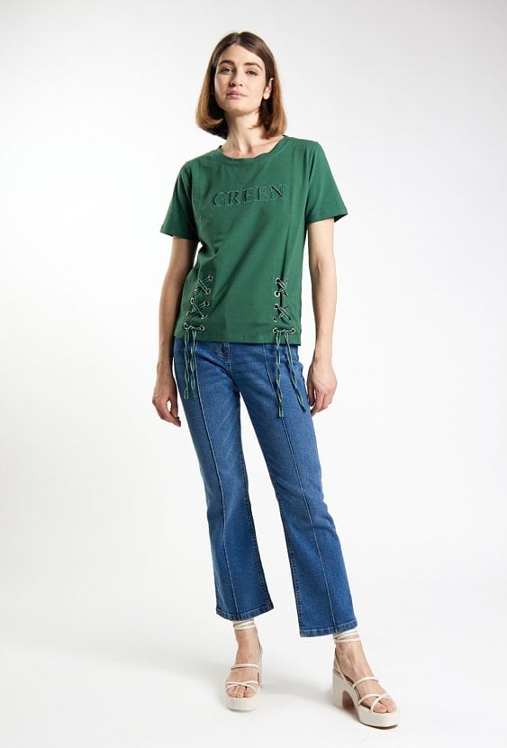 T-shirt damski z ozdobnymi wiązaniami