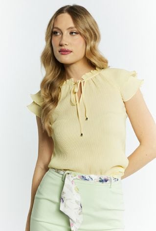 Prążkowana bluzka damska z wiązaniem