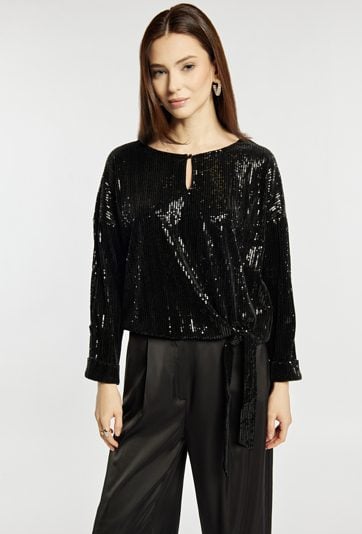 Cekinowa bluza z wiązaniem