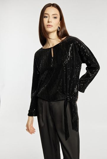 Cekinowa bluza z wiązaniem