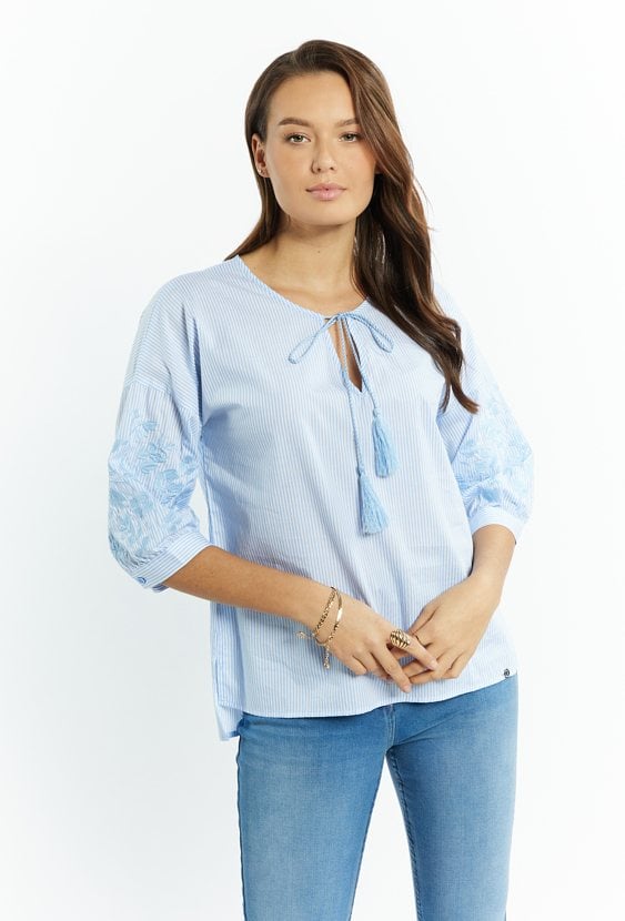 Bluzka damska z wiązaniem przy dekolcie