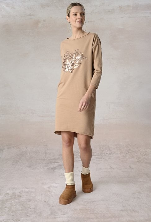 Bawełniana sukienka z cekinową aplikacją