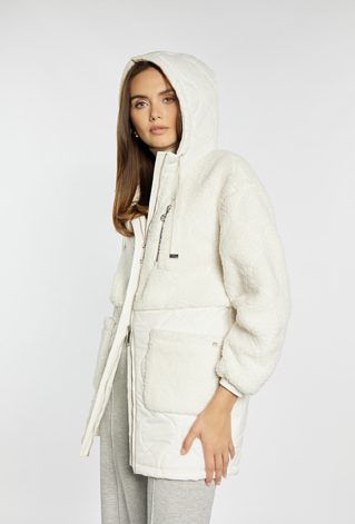 Płaszcz damski z łączonych materiałów