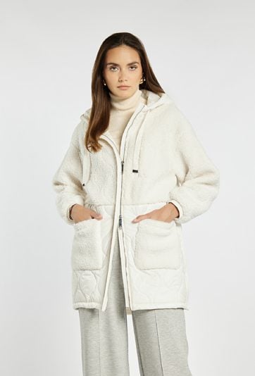 Płaszcz damski z łączonych materiałów