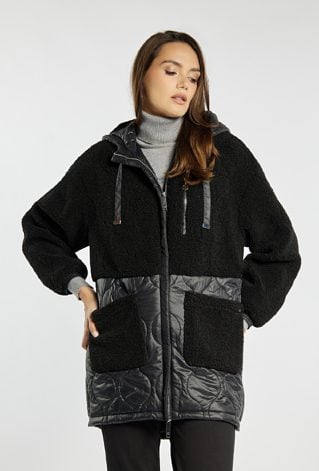 Płaszcz damski z łączonych materiałów