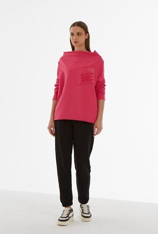 Różowa bluza z imitacją kieszeni