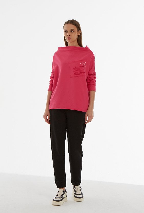 Różowa bluza z imitacją kieszeni