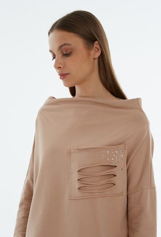 Beżowa bluza z imitacją kieszeni