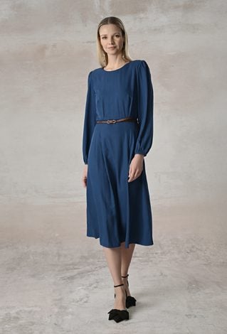 Klasyczna niebieska sukienka z wiskozy