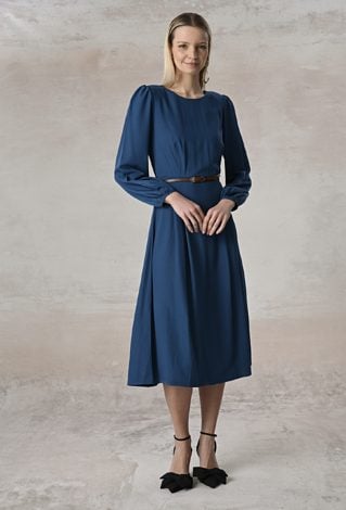 Klasyczna niebieska sukienka z wiskozy