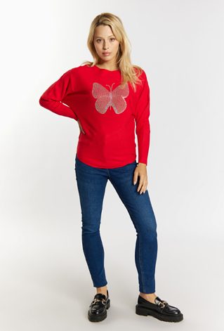 Sweter z dżetowym motylem