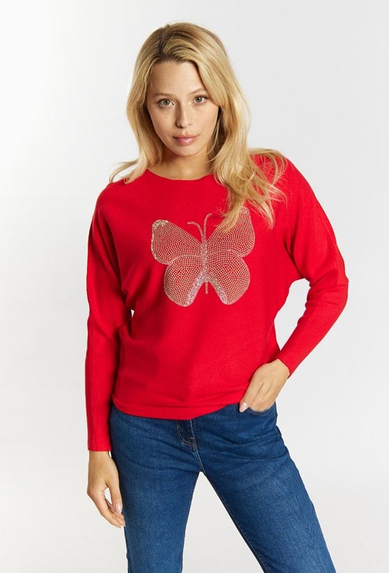 Sweter z dżetowym motylem