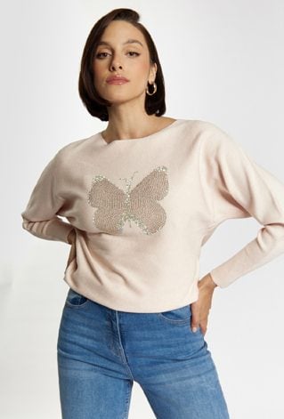 Sweter z dżetowym motylem