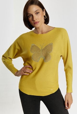 Sweter z dżetowym motylem