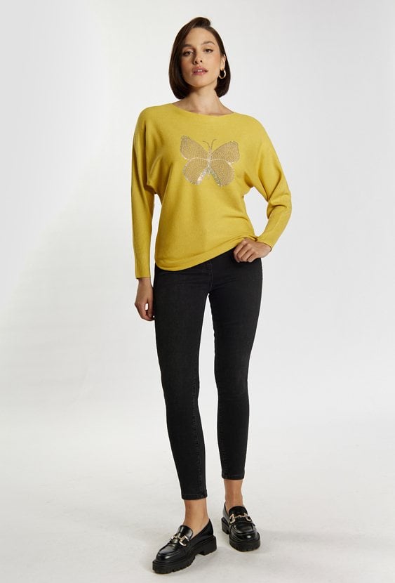 Sweter z dżetowym motylem