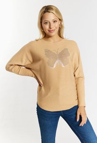 Sweter z dżetowym motylem