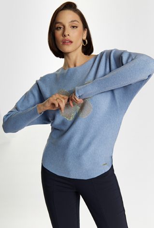 Sweter z dżetowym motylem