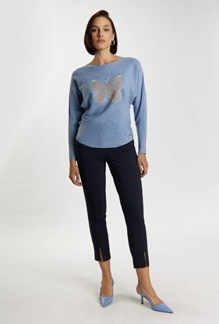 Sweter z dżetowym motylem