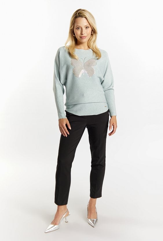 Sweter z dżetowym motylem