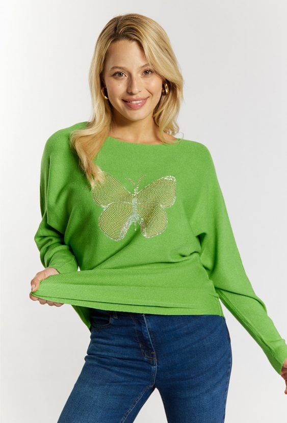 Sweter z dżetowym motylem