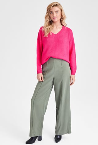 Khaki szerokie spodnie z wiskozy