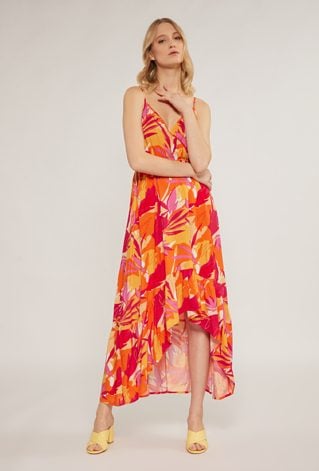 Wzorzysta sukienka z dłuższym tyłem