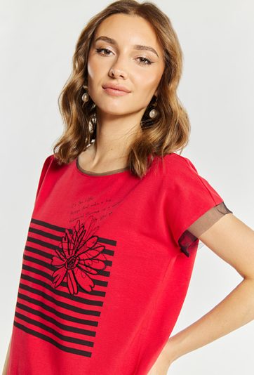 Bawełniany t-shirt damski ze ściągaczem u dołu